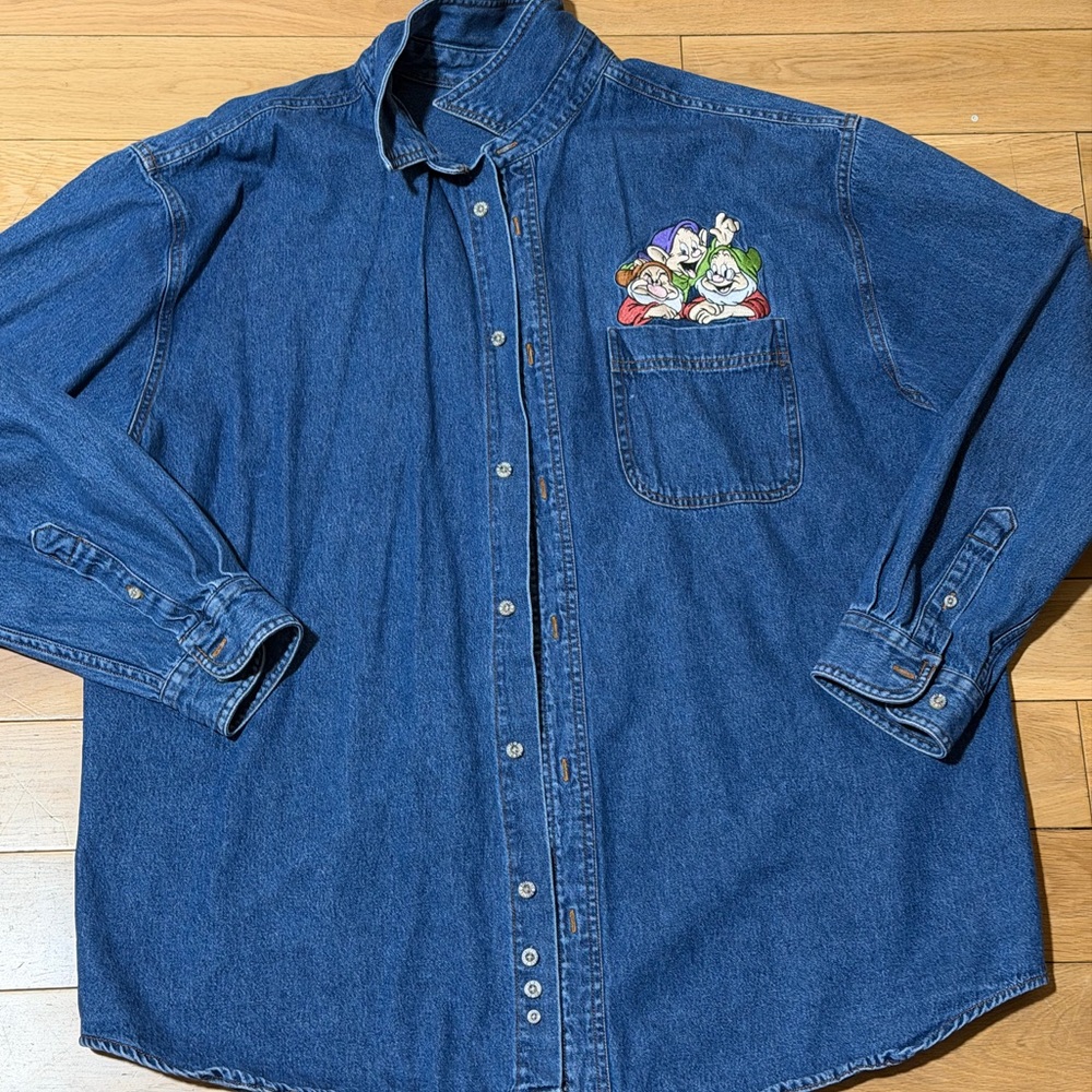 Adult vintage Disney store seven dwrafs embroidered denim long sleeve shirt